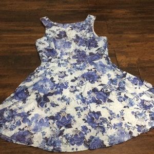 A beautiful baby blue and navy floral dress